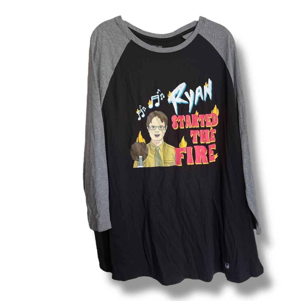 The Office Ryan Started the Fire Raglan Tee Black Gray Dwight NEW 3XL‎